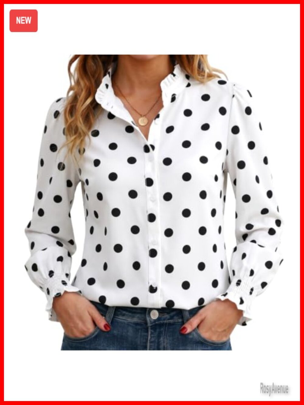 Women's Button Down Blouse Long Sleeve Ruffle Collar Smocked Cuffs Work Top